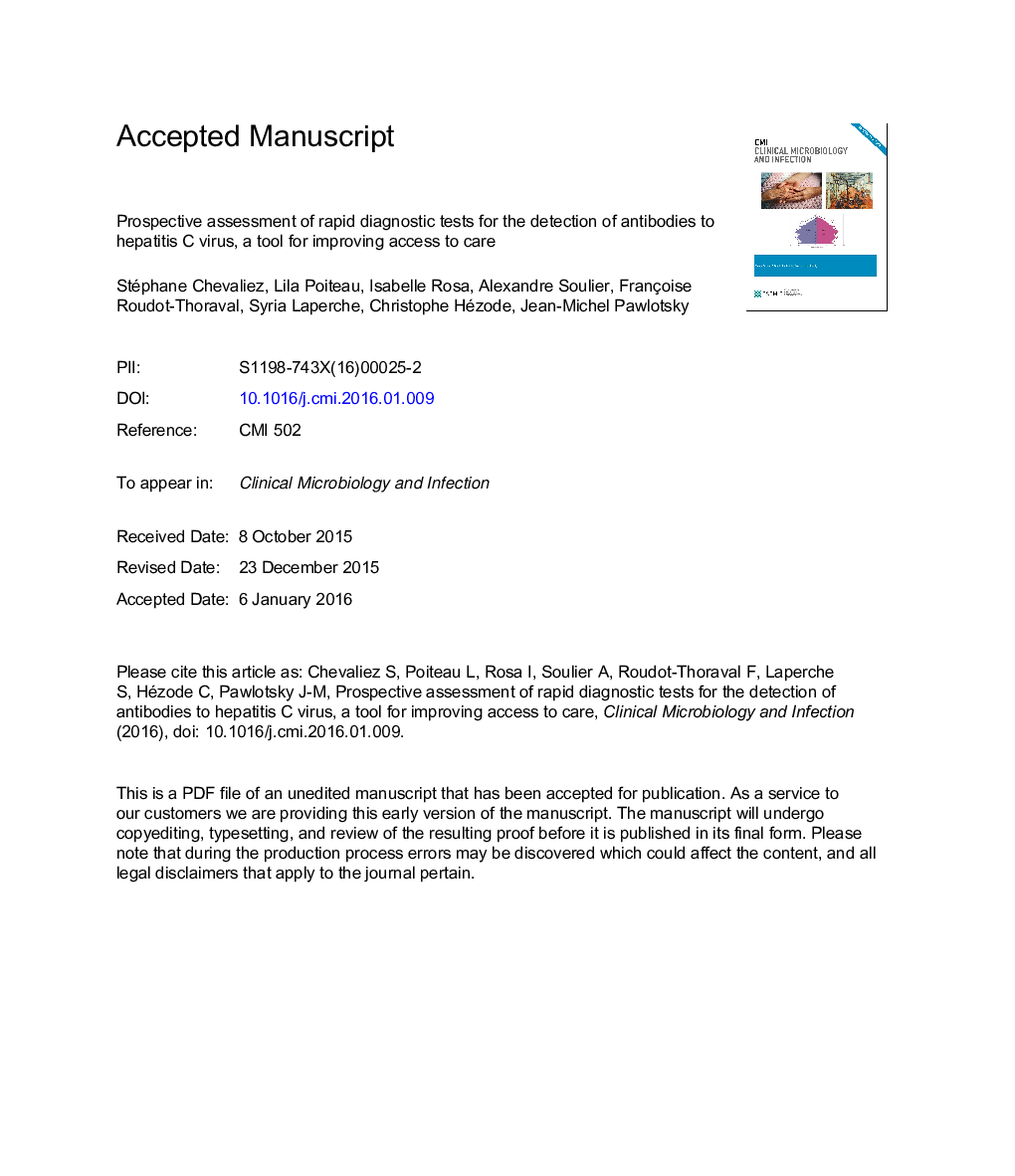 Prospective assessment of rapid diagnostic tests for the detection of antibodies to hepatitis C virus, a tool for improving access to care