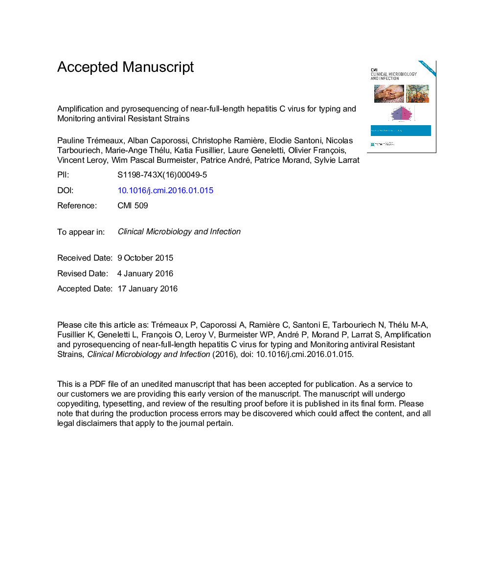 Amplification and pyrosequencing of near-full-length hepatitis C virus for typing and monitoring antiviral resistant strains