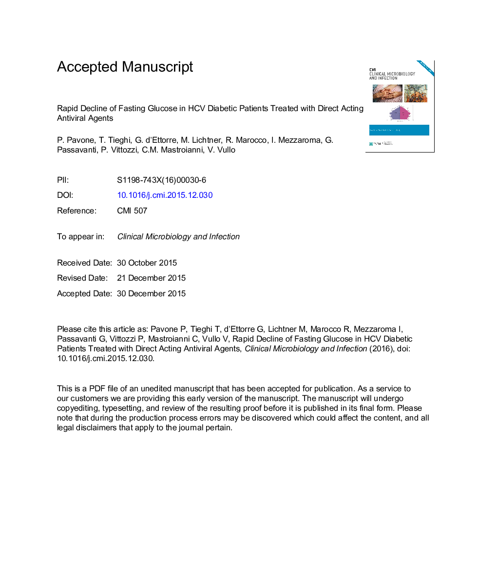 Rapid decline of fasting glucose in HCV diabetic patients treated with direct-acting antiviral agents