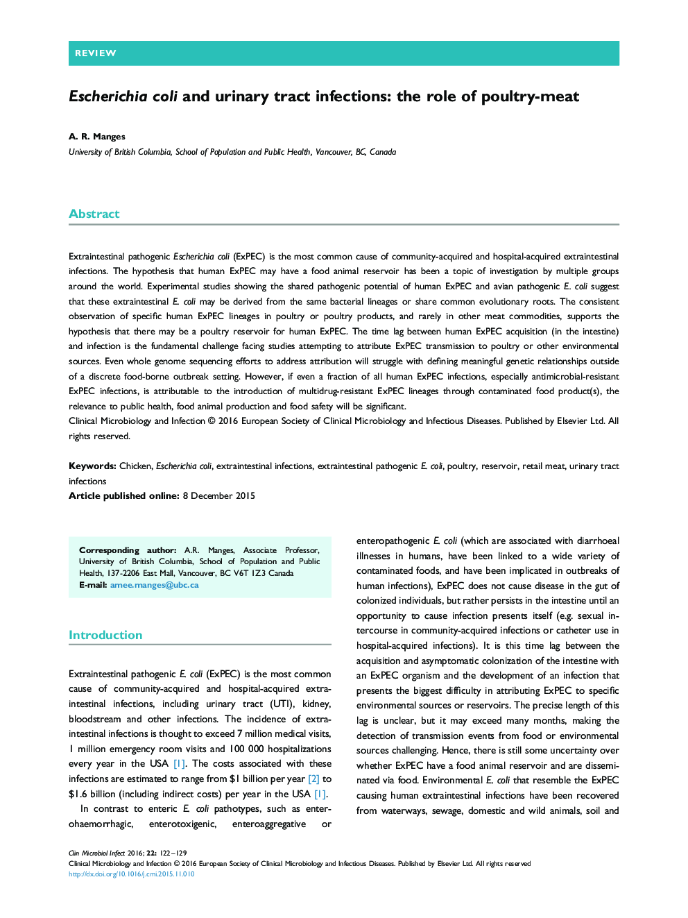 Escherichia coli and urinary tract infections: the role of poultry-meat