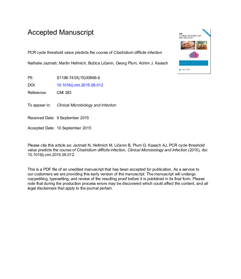PCR cycle threshold value predicts the course of Clostridium difficile infection