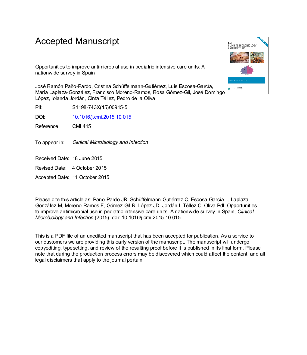 Opportunities to improve antimicrobial use in paediatric intensive care units: a nationwide survey in Spain