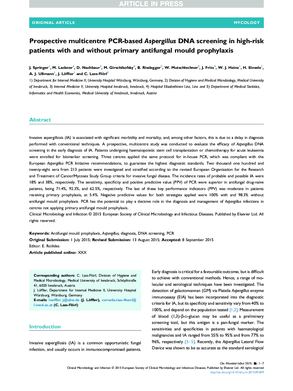 Prospective multicentre PCR-based Aspergillus DNA screening in high-risk patients with and without primary antifungal mould prophylaxis