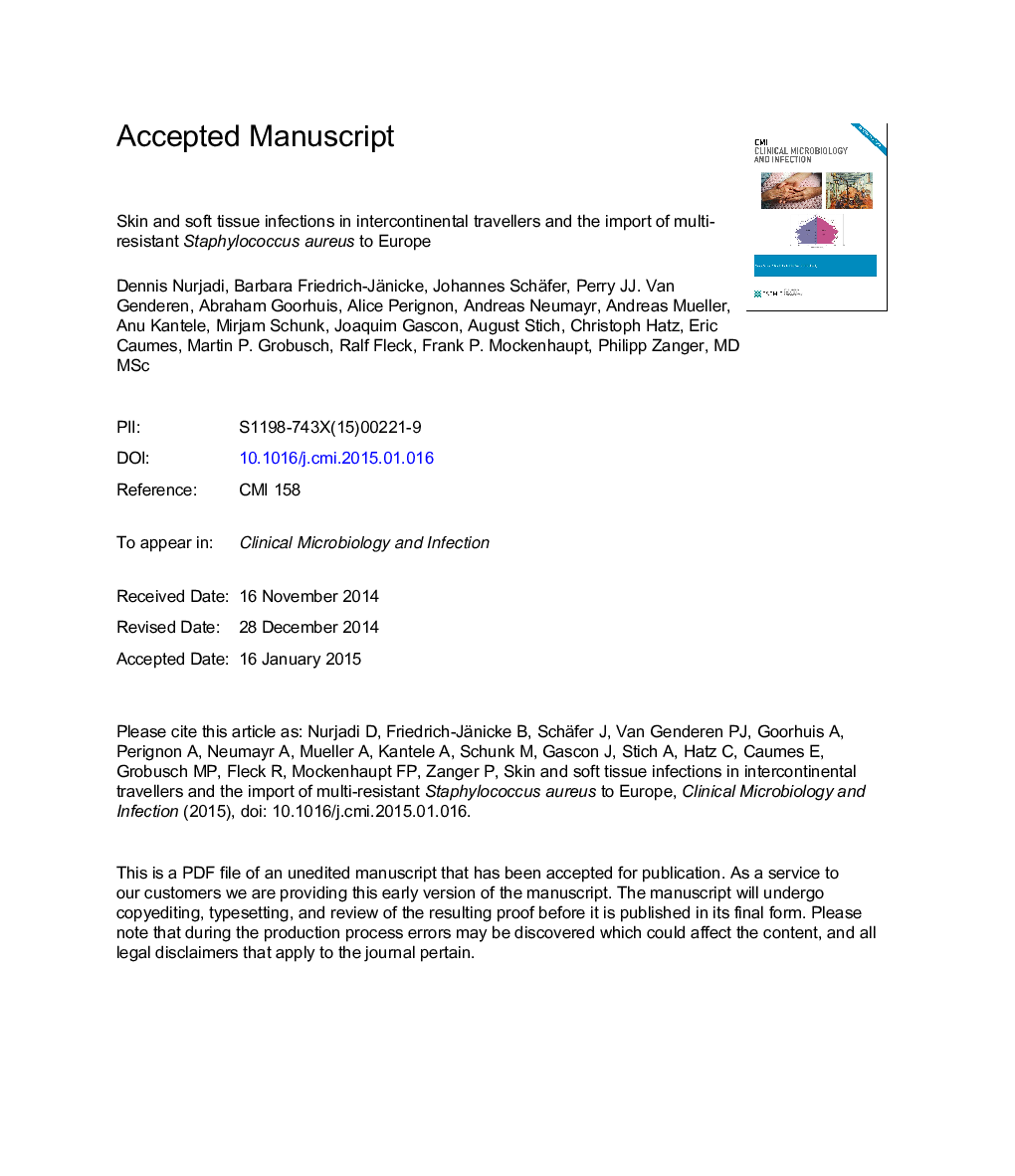 Skin and soft tissue infections in intercontinental travellers and the import of multi-resistant Staphylococcus aureus to Europe