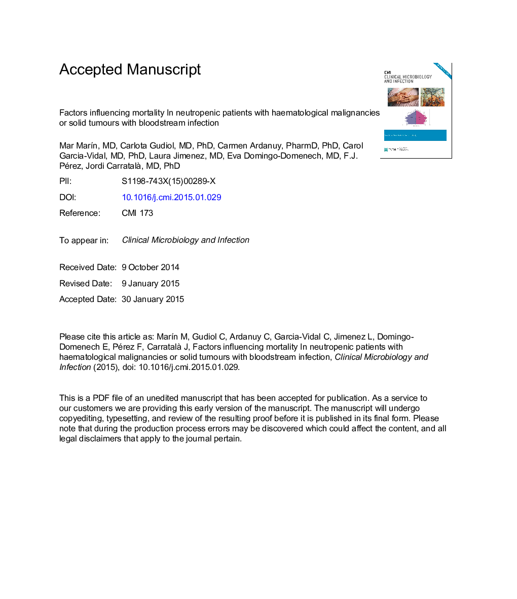 Factors influencing mortality in neutropenic patients with haematologic malignancies or solid tumours with bloodstream infection