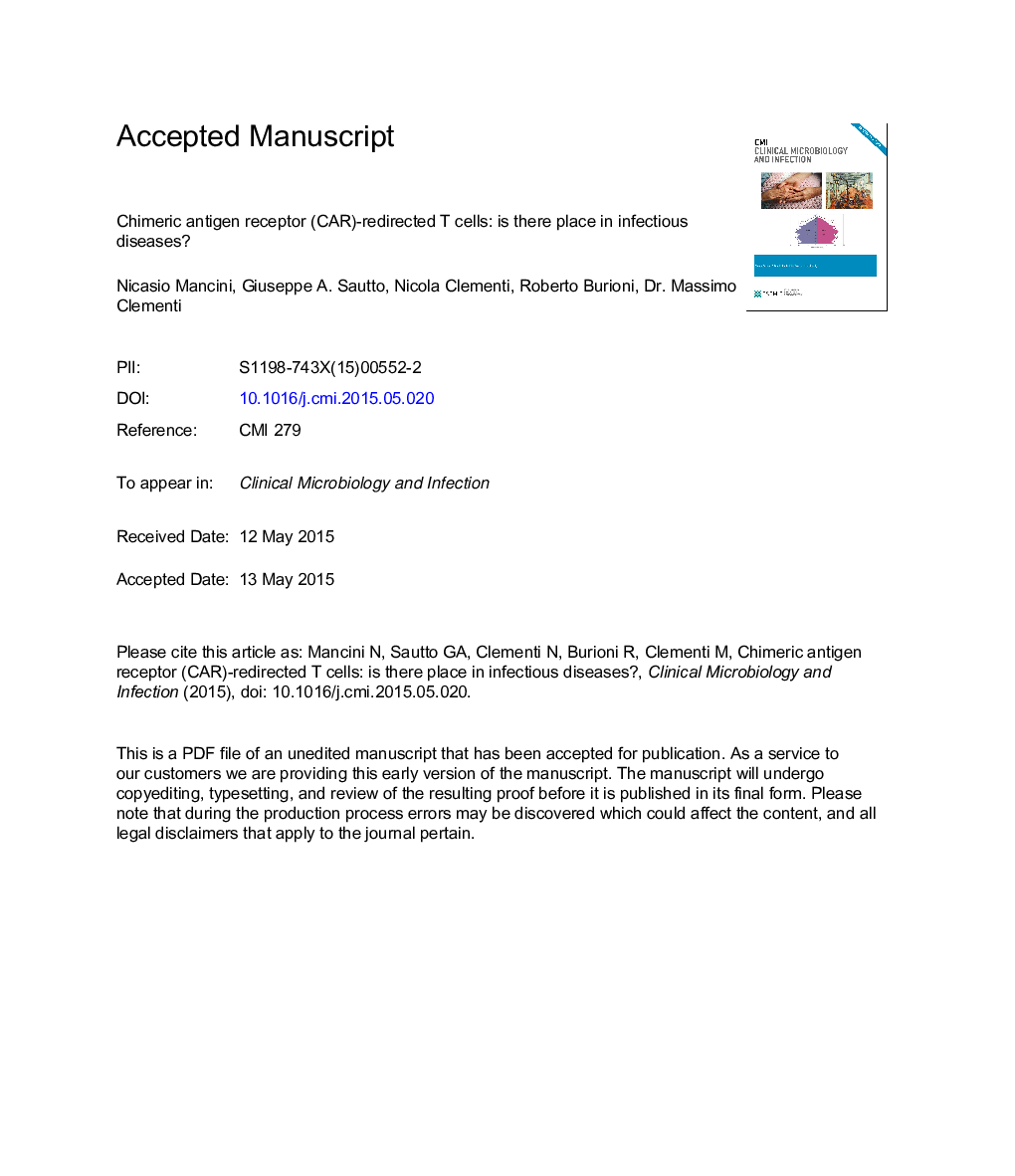 Chimeric antigen receptor (CAR)-redirected T cells: is there a place for them in infectious diseases?