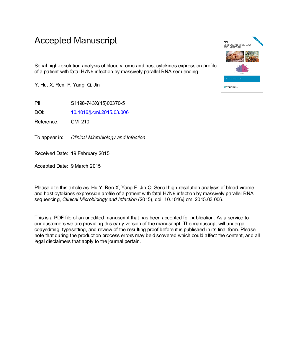 Serial high-resolution analysis of blood virome and host cytokines expression profile of a patient with fatal H7N9 infection by massively parallel RNA sequencing