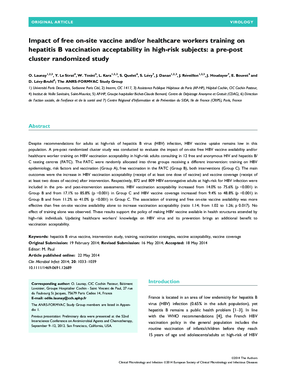 Impact of free on-site vaccine and/or healthcare workers training on hepatitis B vaccination acceptability in high-risk subjects: a pre-post cluster randomized study