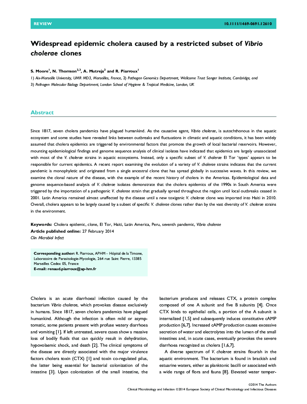 Widespread epidemic cholera caused by a restricted subset of Vibrio cholerae clones