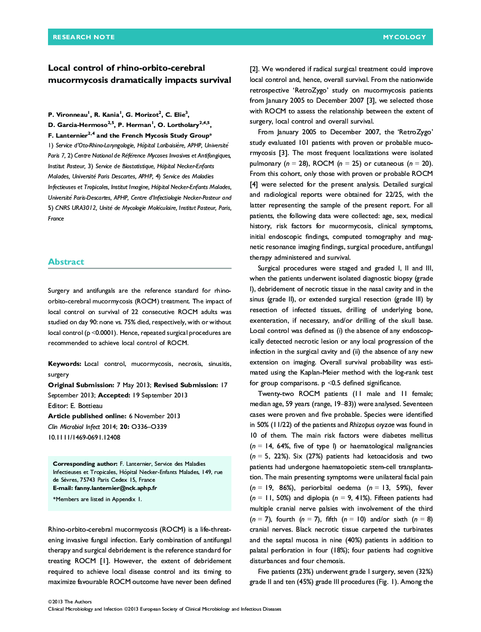 Local control of rhino-orbito-cerebral mucormycosis dramatically impacts survival