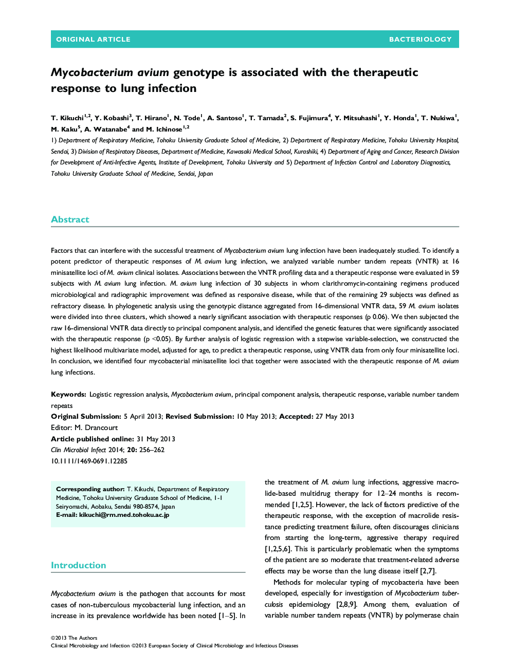 Mycobacterium avium genotype is associated with the therapeutic response to lung infection