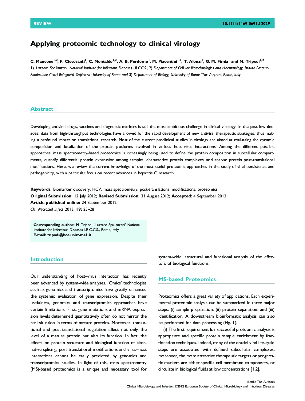 Applying proteomic technology to clinical virology