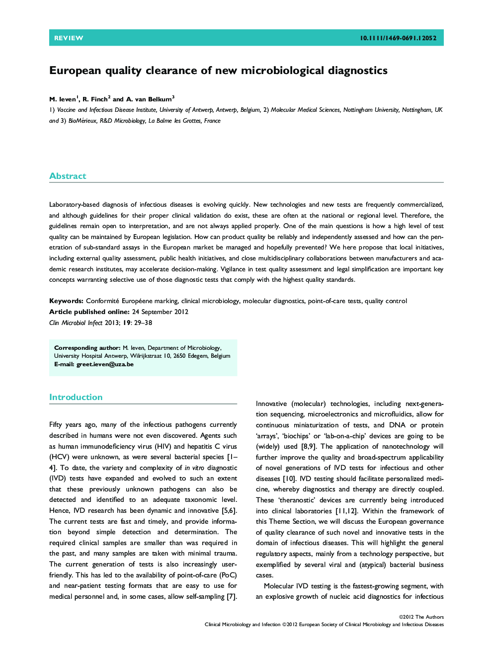 European quality clearance of new microbiological diagnostics