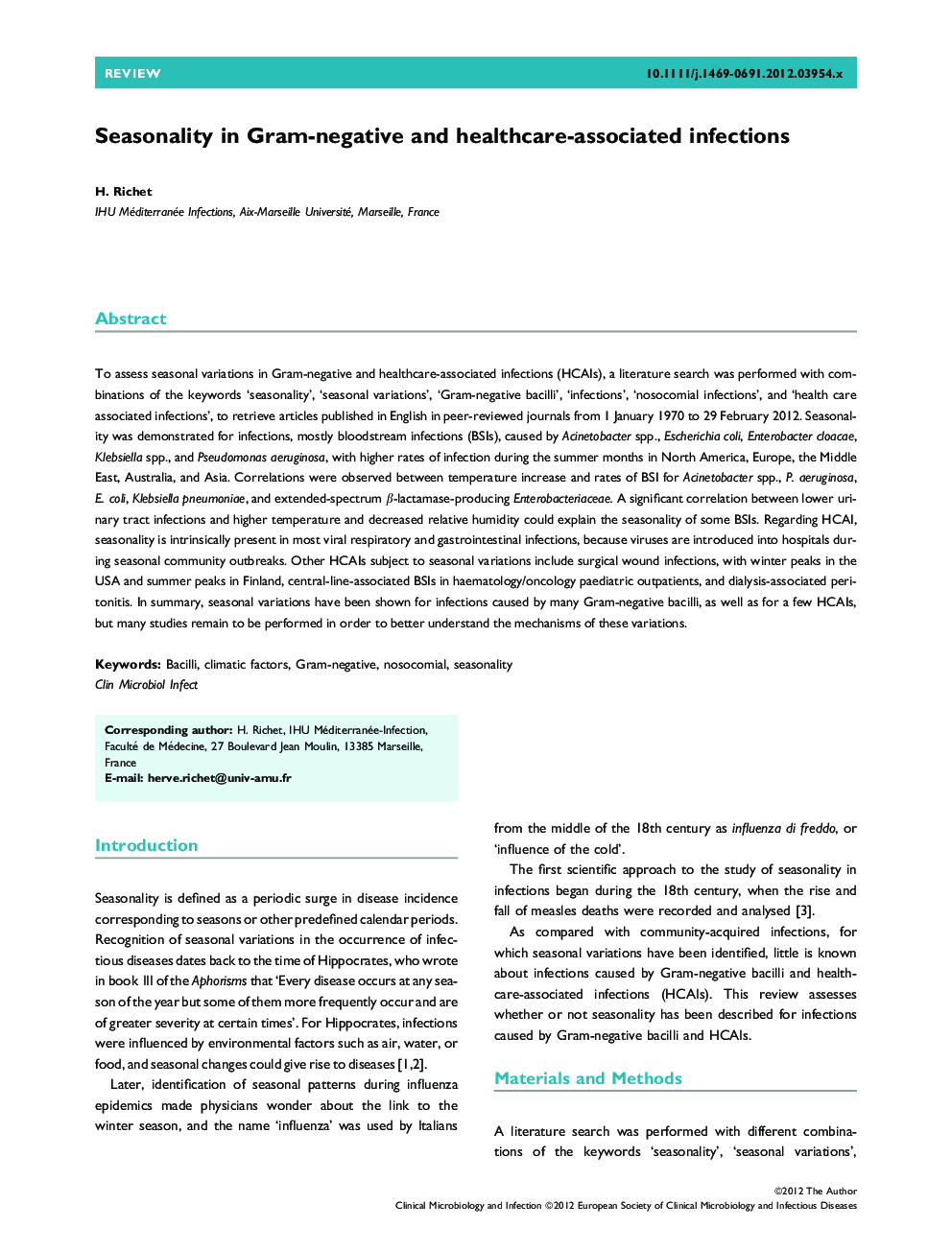 Seasonality in Gram-negative and healthcare-associated infections