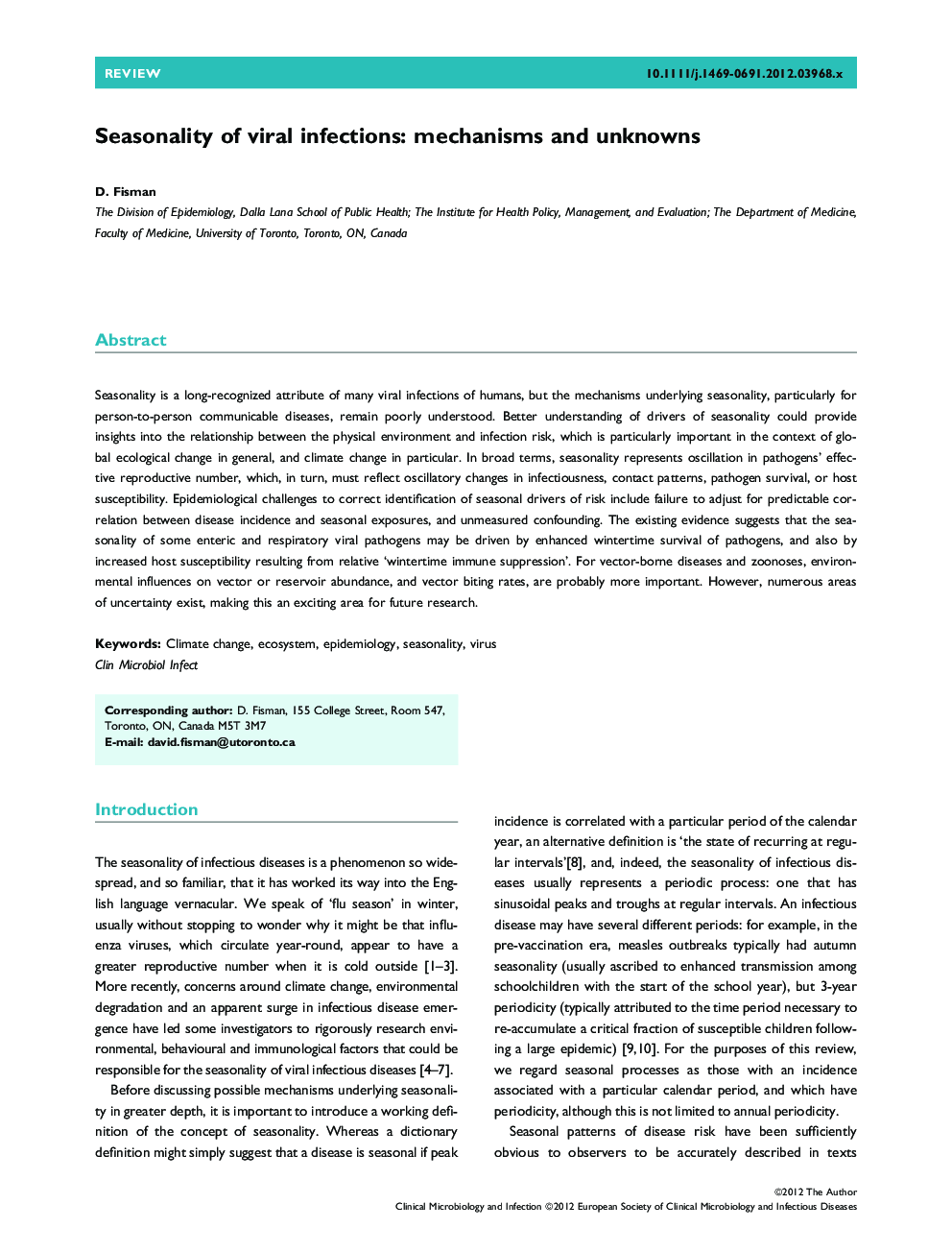 Seasonality of viral infections: mechanisms and unknowns