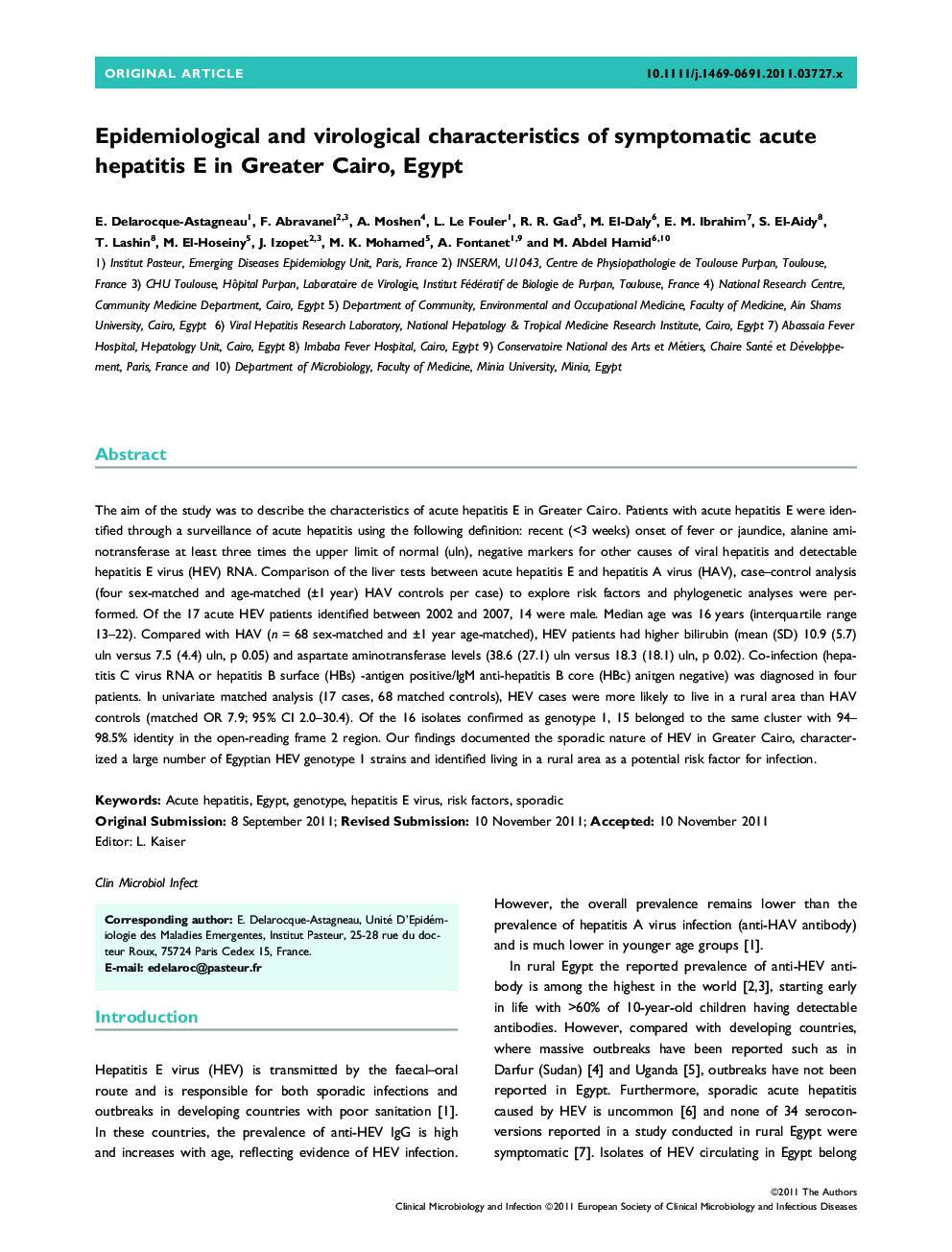 Epidemiological and virological characteristics of symptomatic acute hepatitis E in Greater Cairo, Egypt