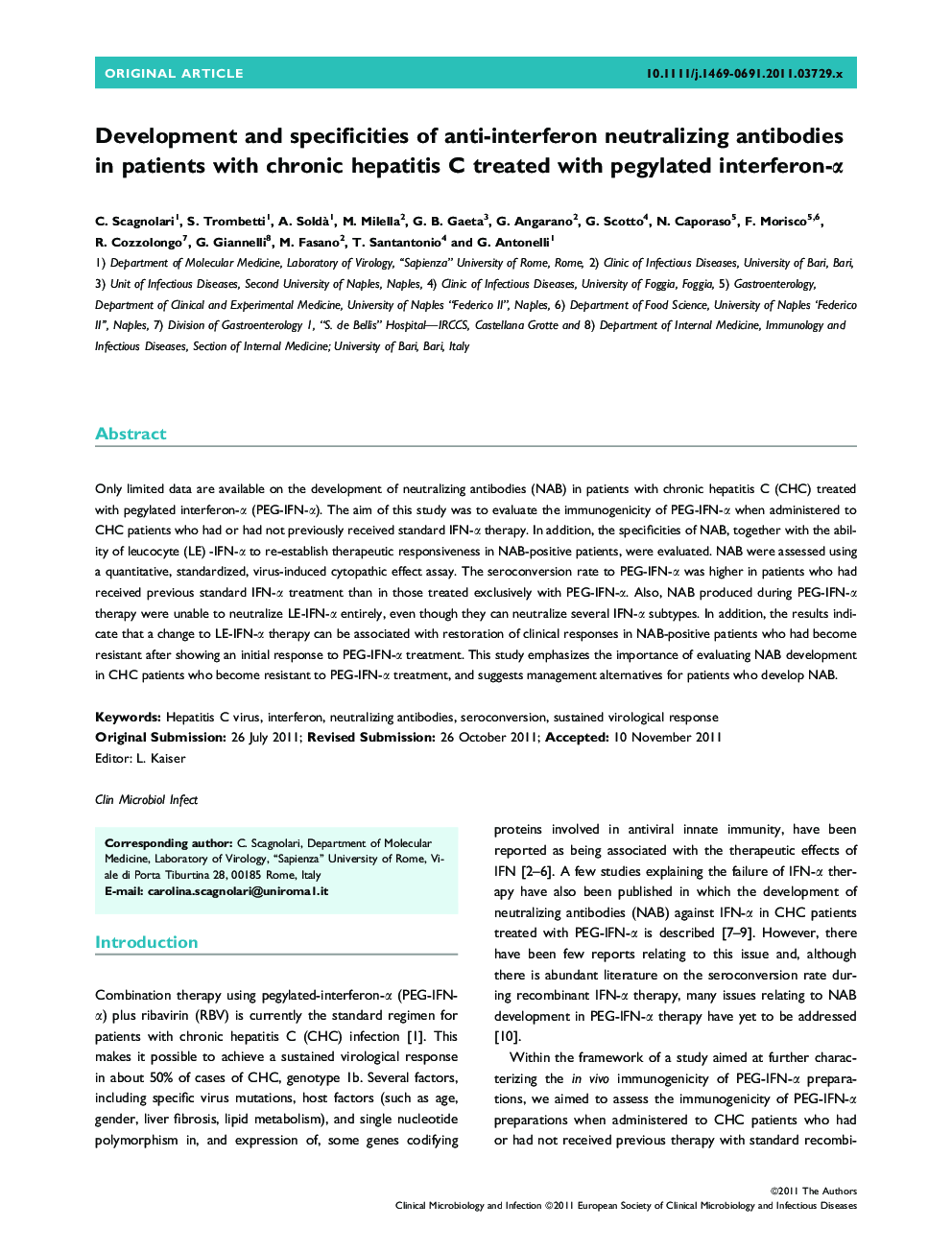 Development and specificities of anti-interferon neutralizing antibodies in patients with chronic hepatitis C treated with pegylated interferon-Î±