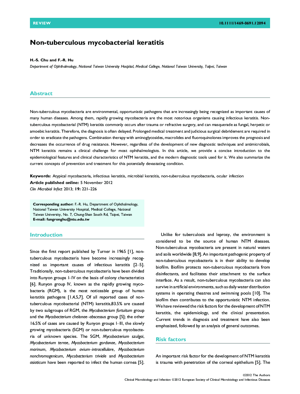 Non-tuberculous mycobacterial keratitis