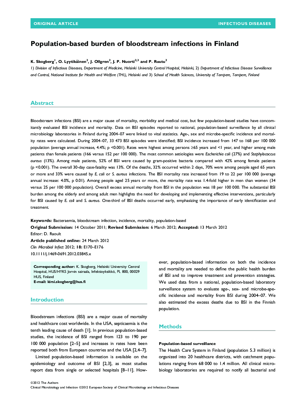 Population-based burden of bloodstream infections in Finland