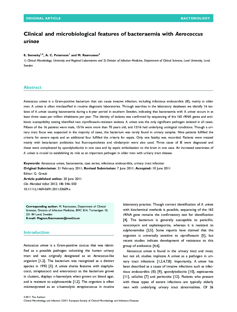 Clinical and microbiological features of bacteraemia with Aerococcus urinae