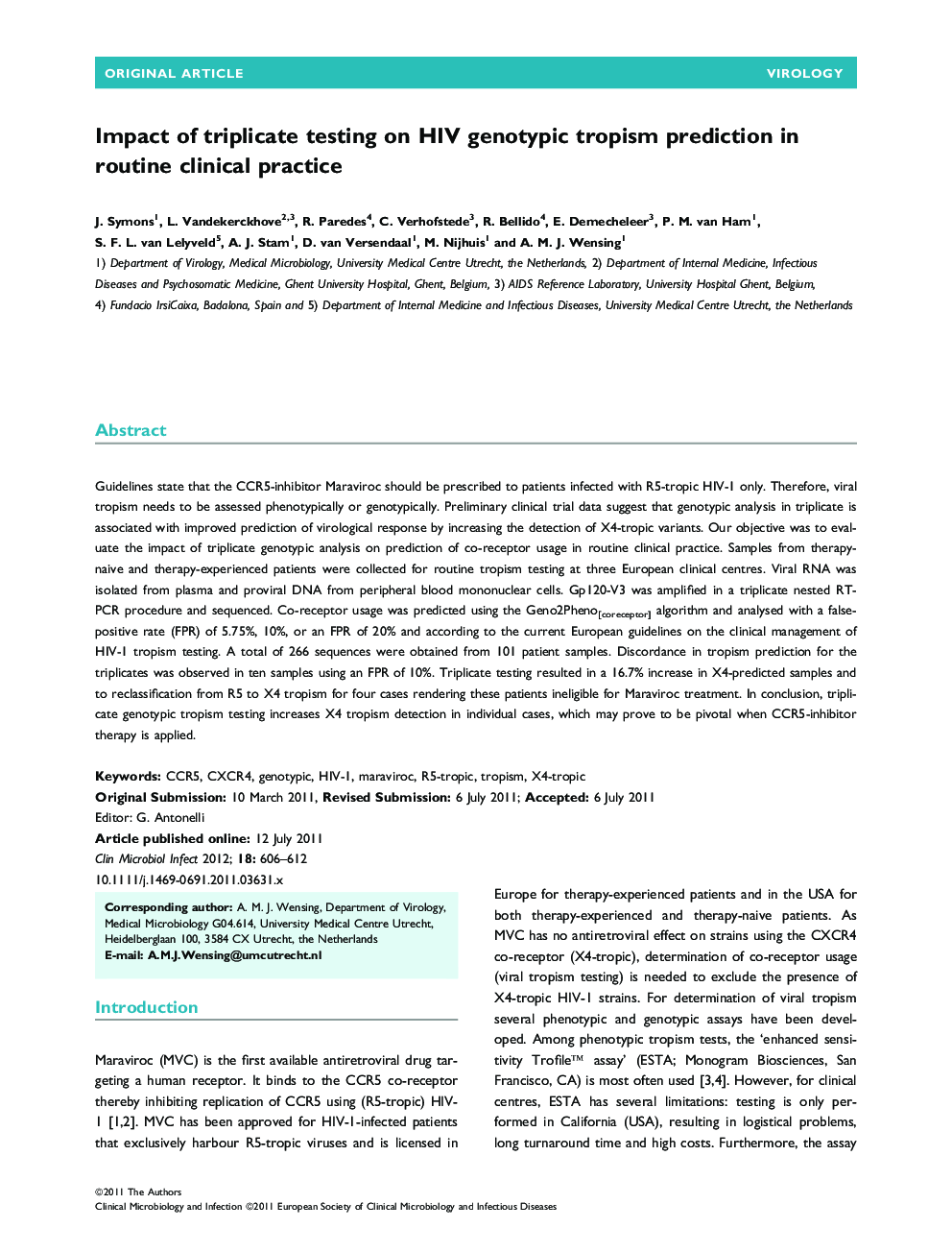 Impact of triplicate testing on HIV genotypic tropism prediction in routine clinical practice