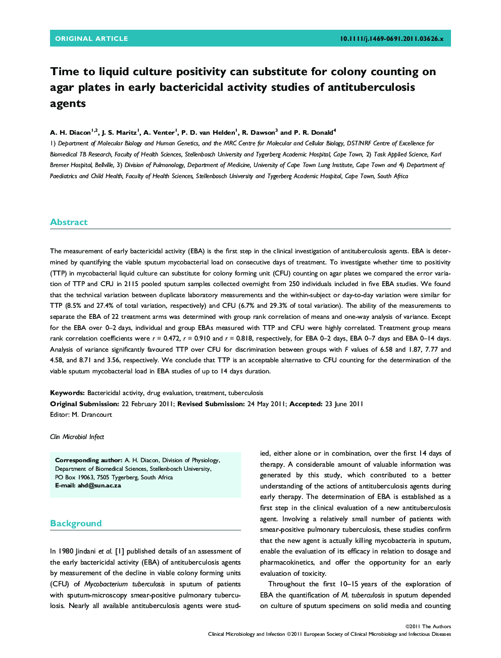 Time to liquid culture positivity can substitute for colony counting on agar plates in early bactericidal activity studies of antituberculosis agents