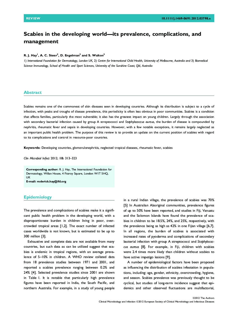 Scabies in the developing world--its prevalence, complications, and management