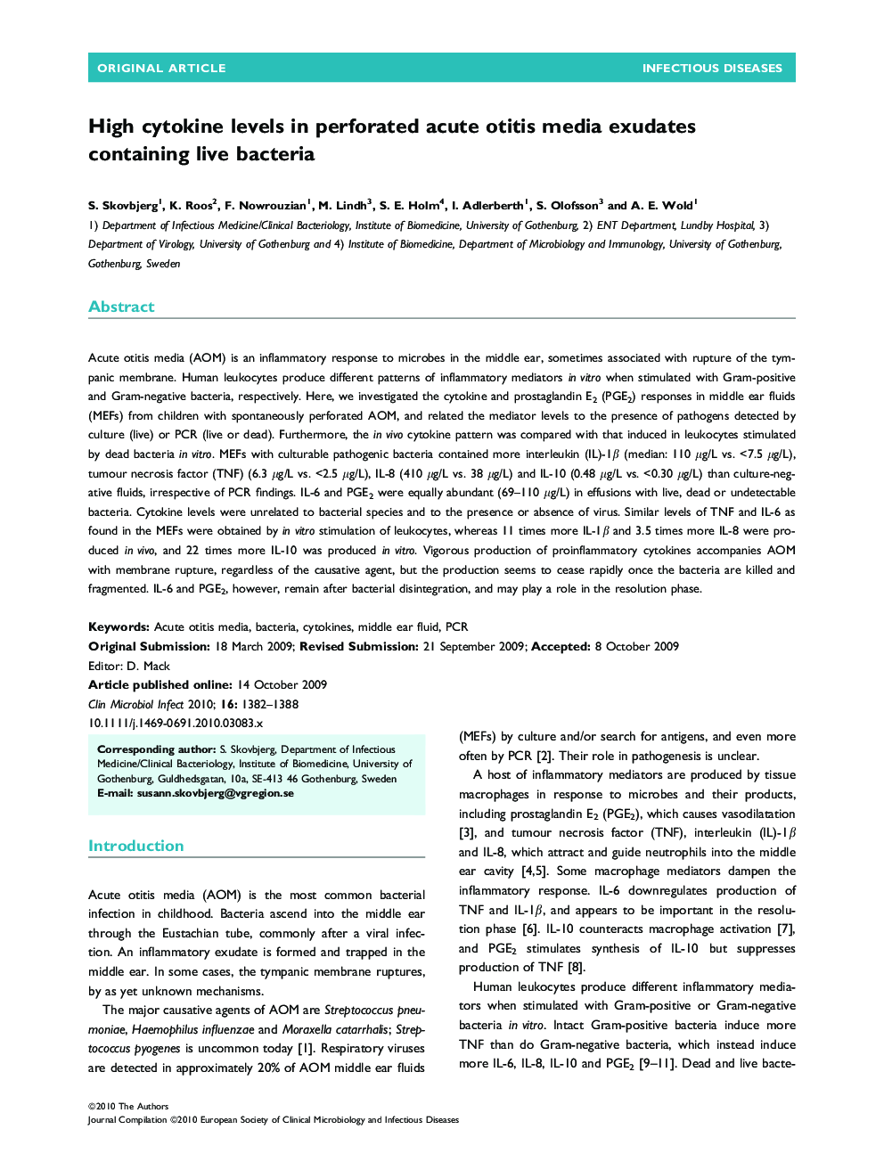 High cytokine levels in perforated acute otitis media exudates containing live bacteria