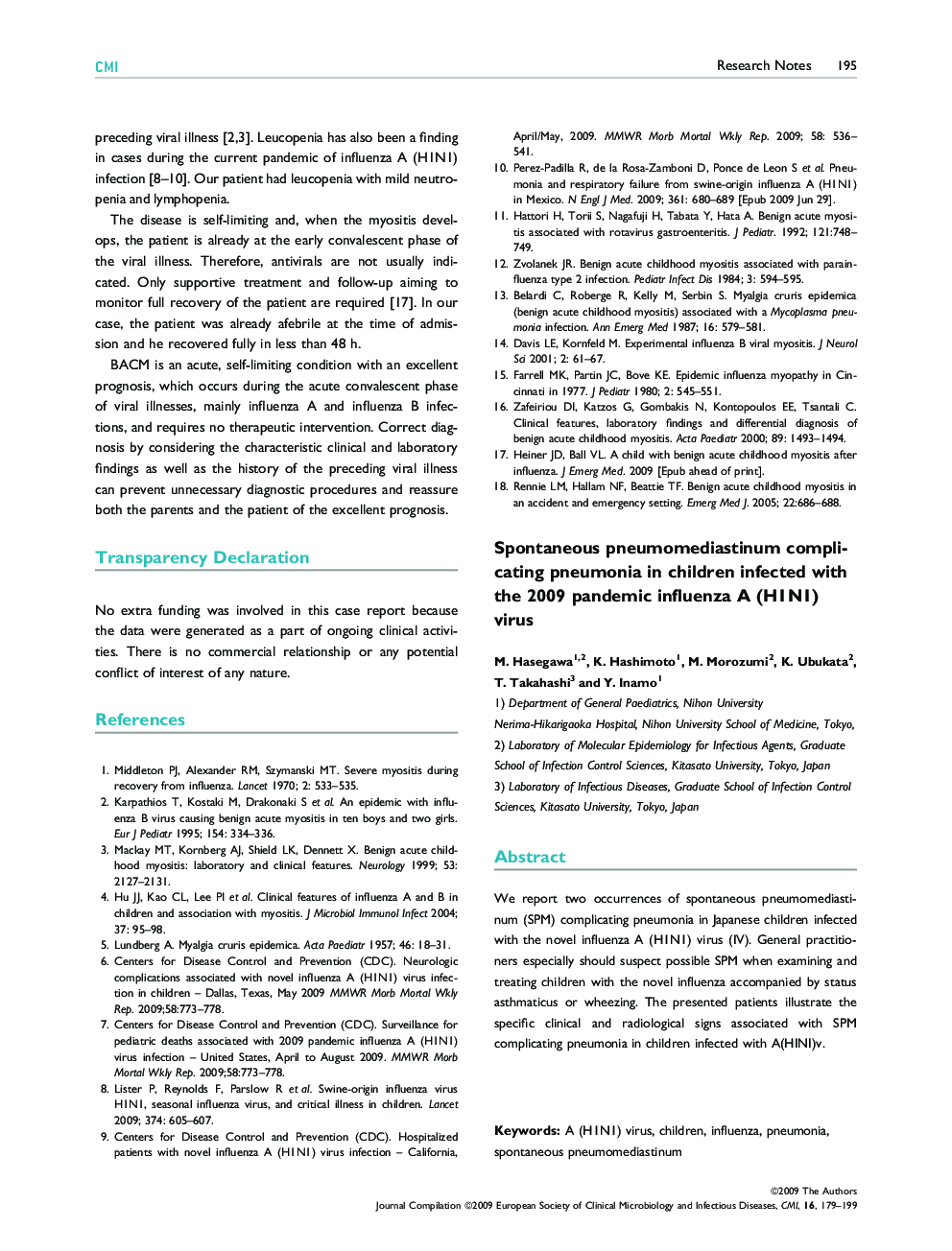 Spontaneous pneumomediastinum complicating pneumonia in children infected with the 2009 pandemic influenza A (HINI) virus