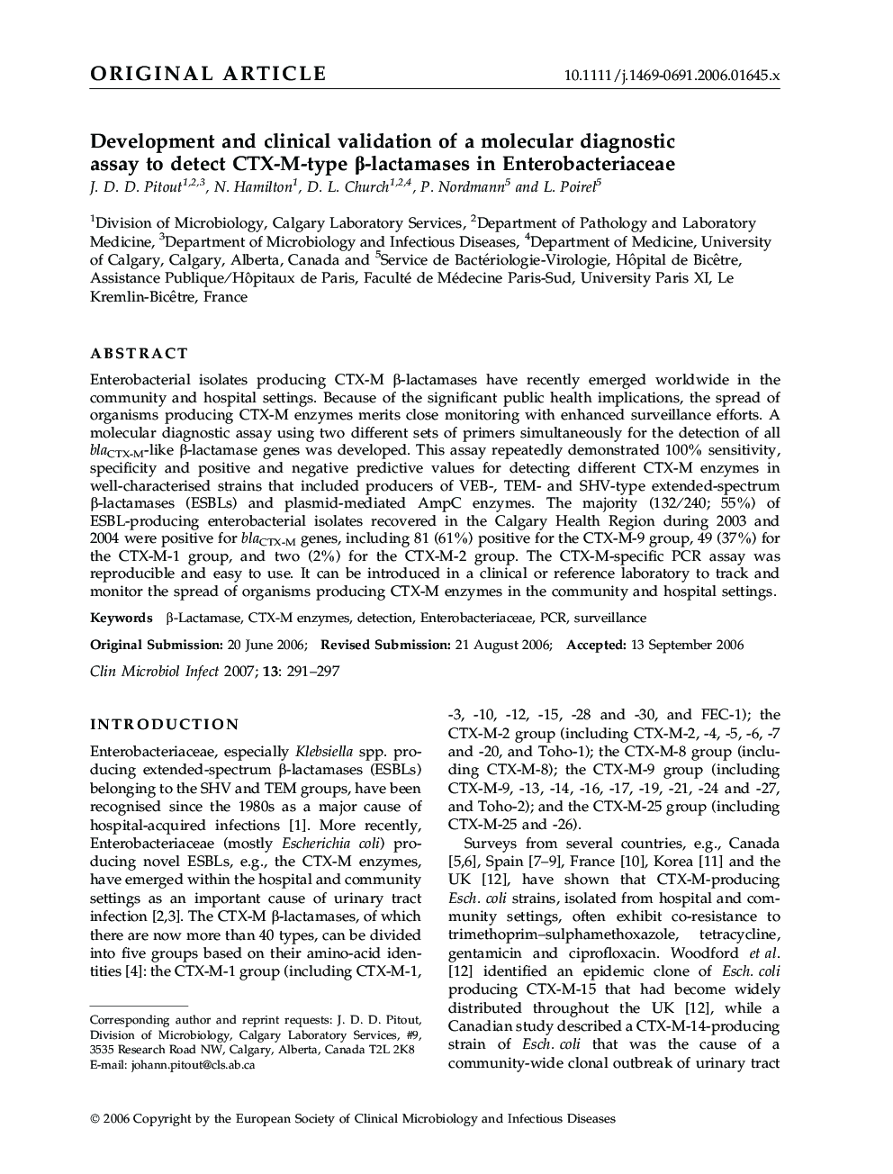 Development and clinical validation of a molecular diagnostic assay to detect CTX-M-type Î²-lactamases in Enterobacteriaceae