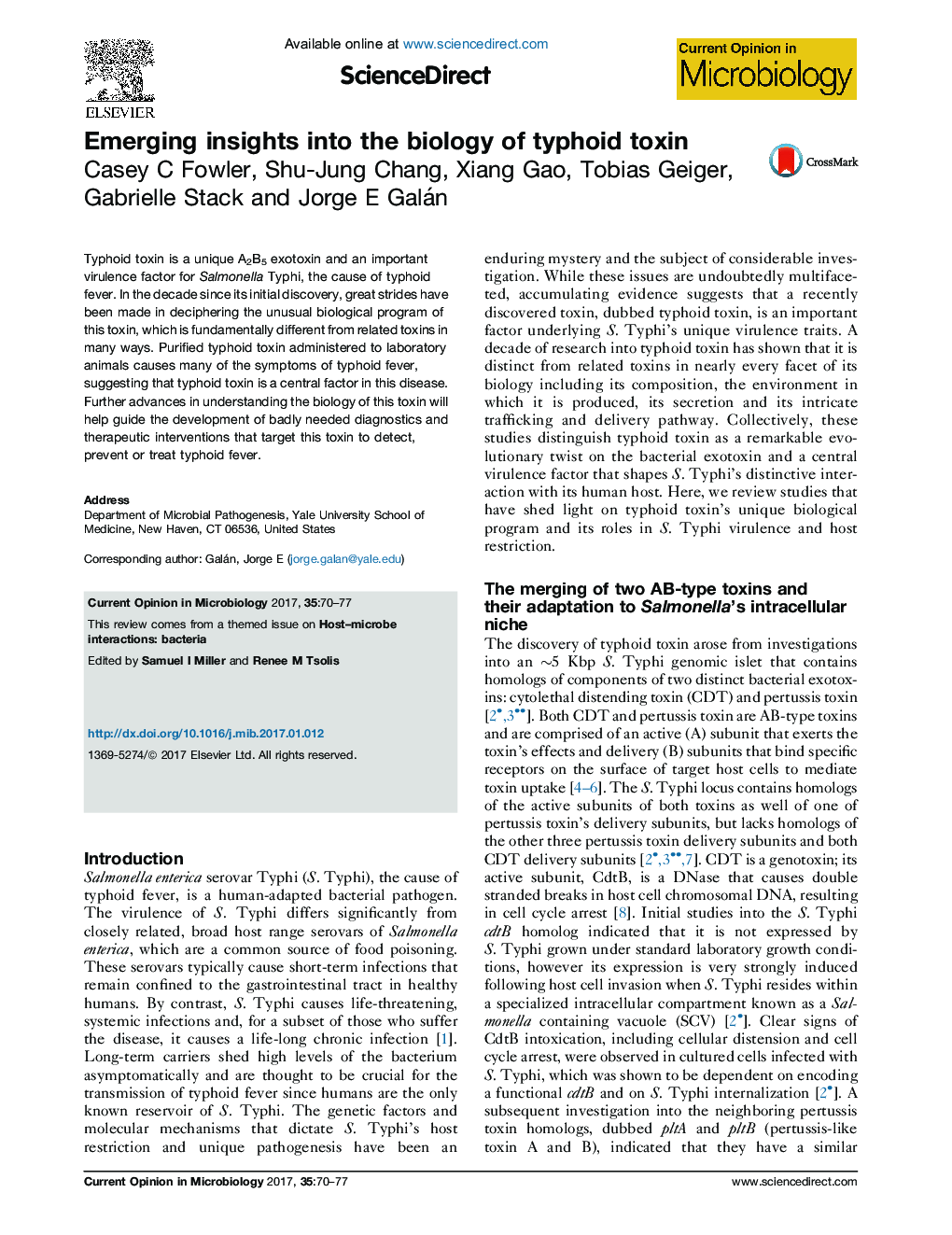 Emerging insights into the biology of typhoid toxin