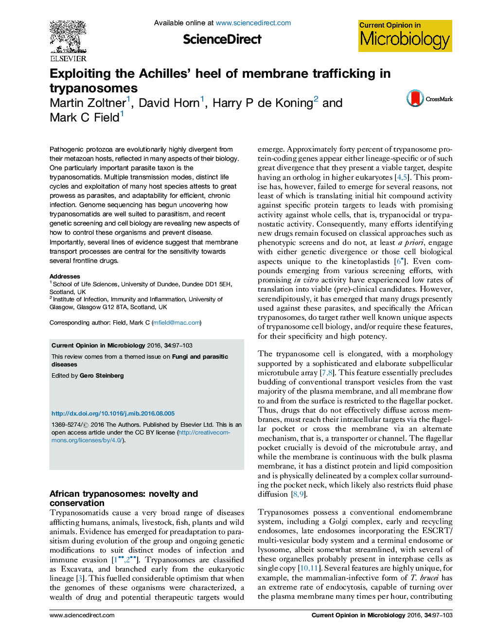 Exploiting the Achilles' heel of membrane trafficking in trypanosomes