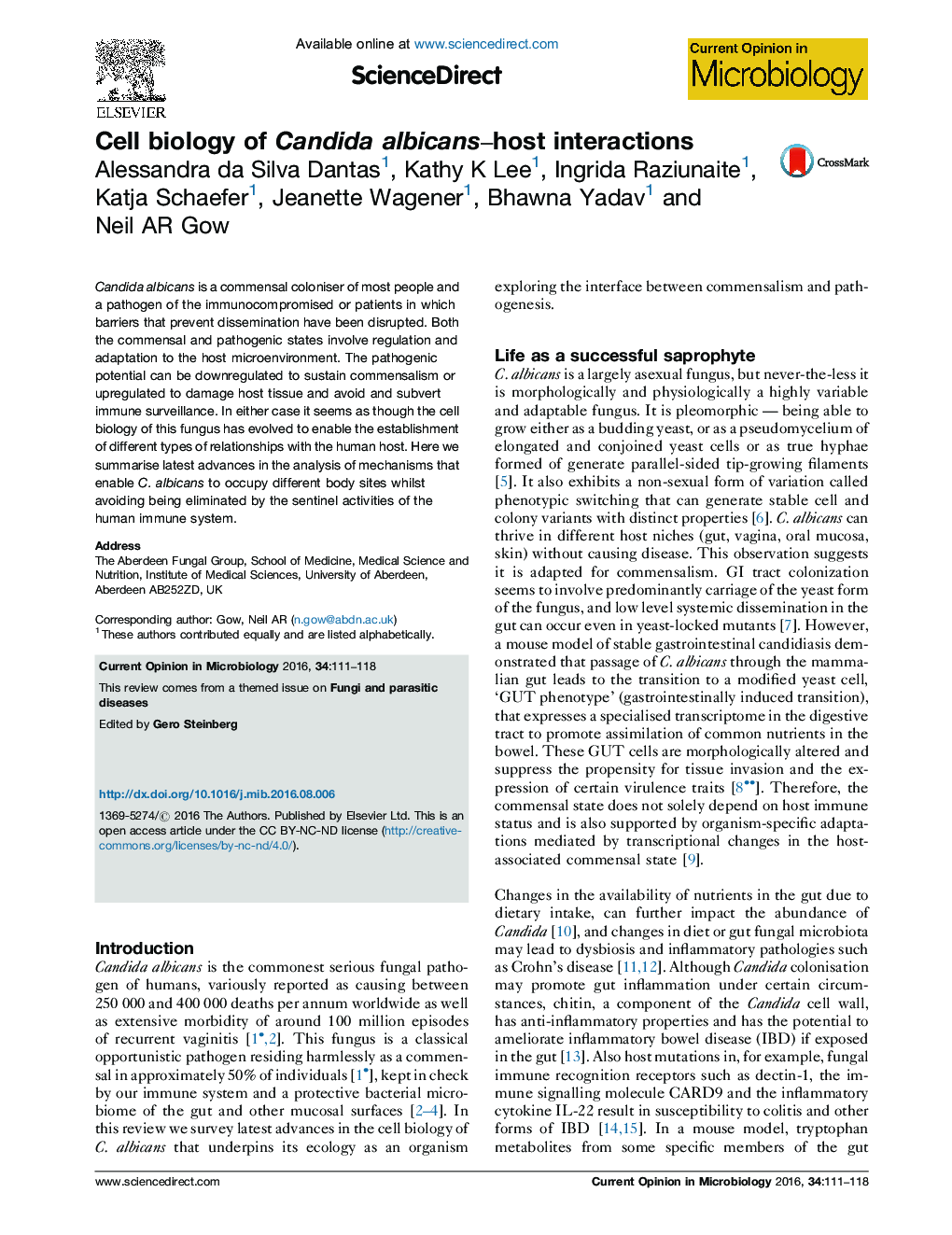 Cell biology of Candida albicans-host interactions