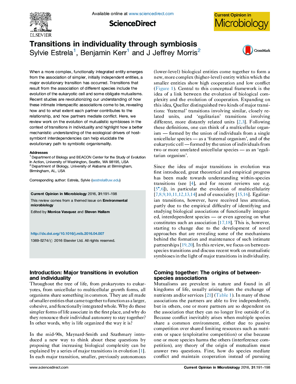 Transitions in individuality through symbiosis