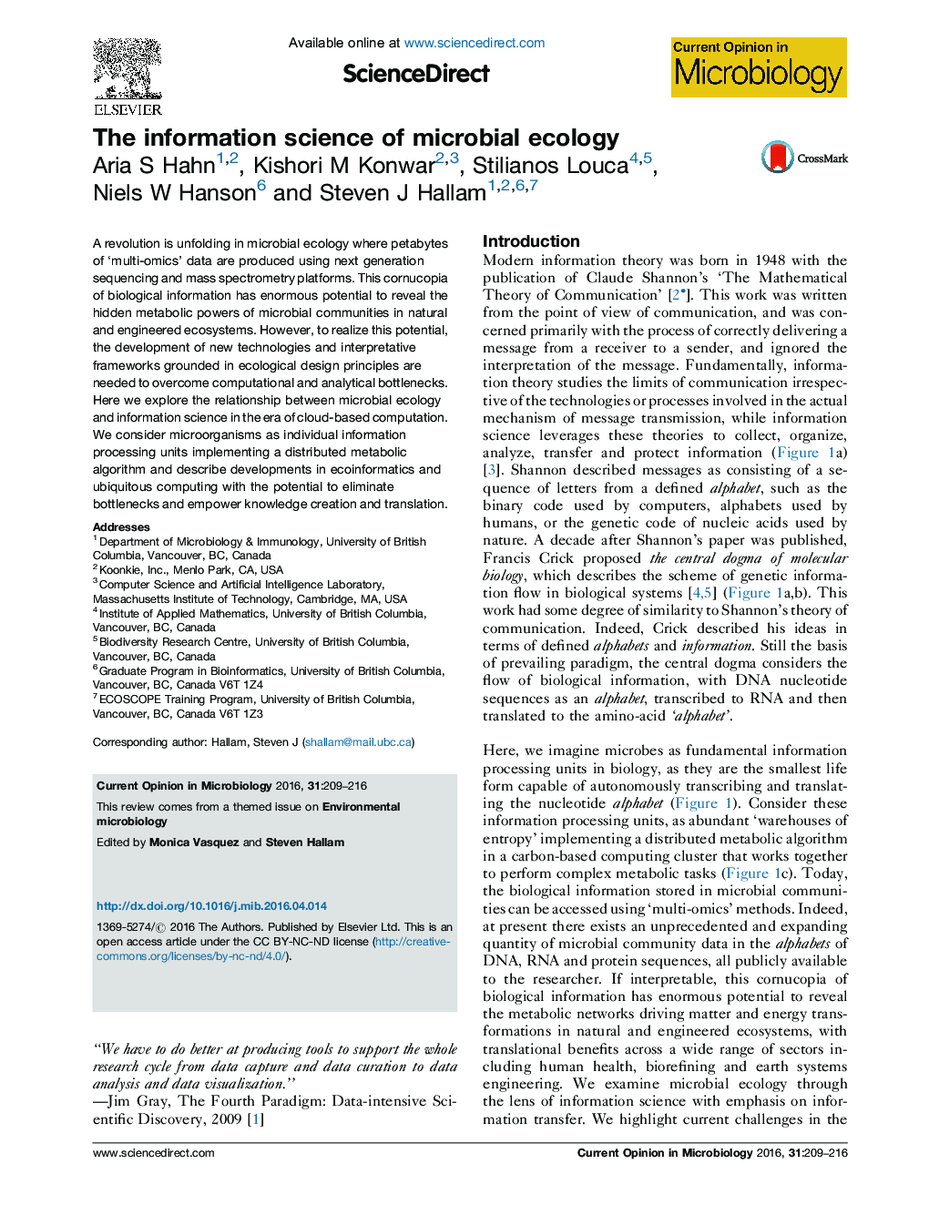 The information science of microbial ecology