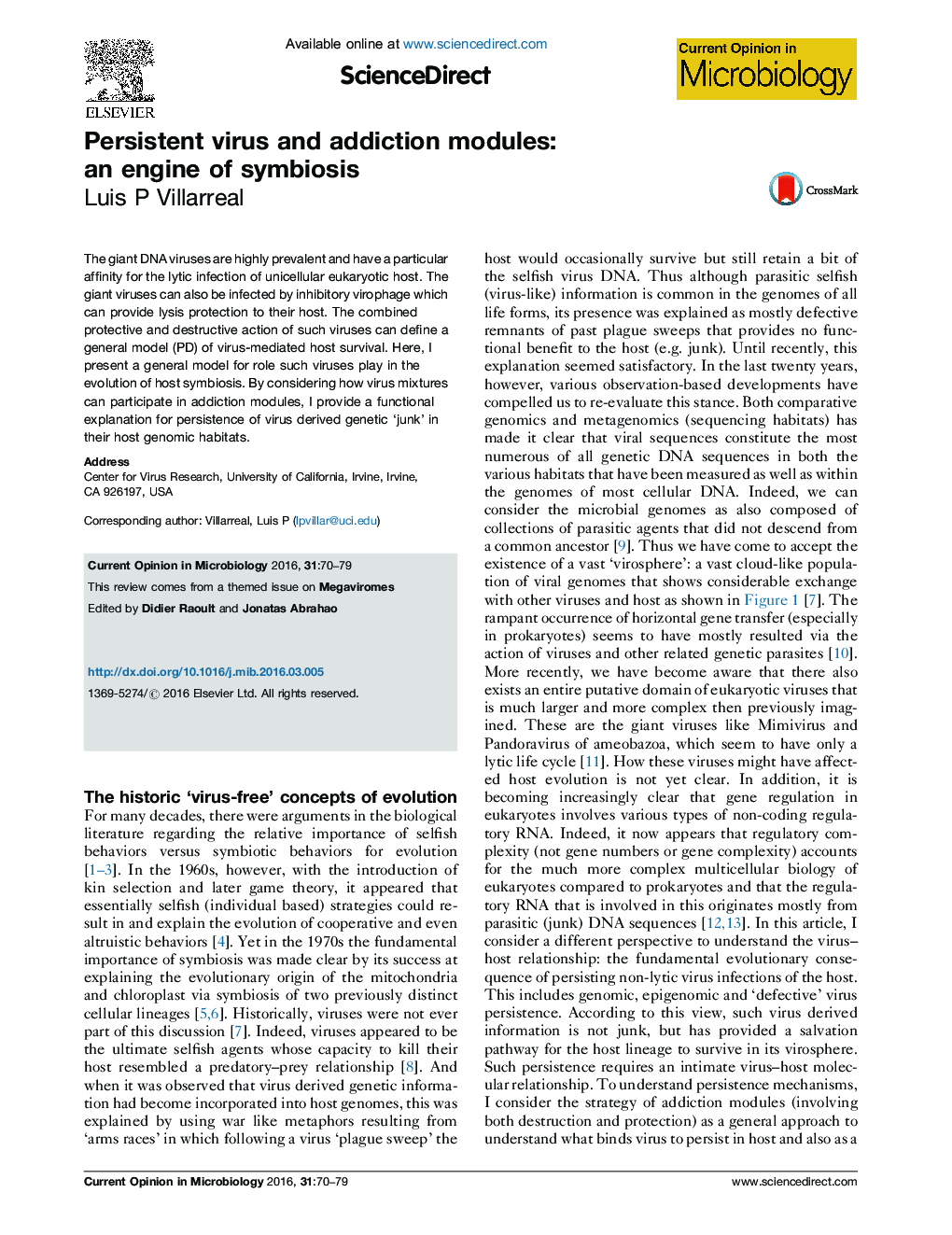 Persistent virus and addiction modules: an engine of symbiosis