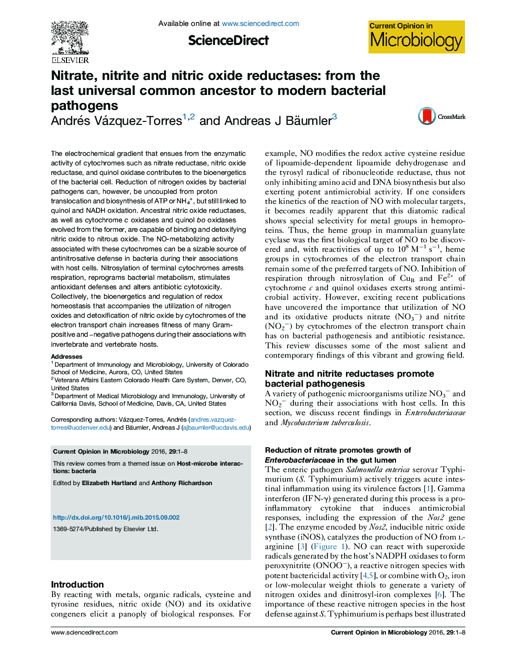 Nitrate, nitrite and nitric oxide reductases: from the last universal common ancestor to modern bacterial pathogens