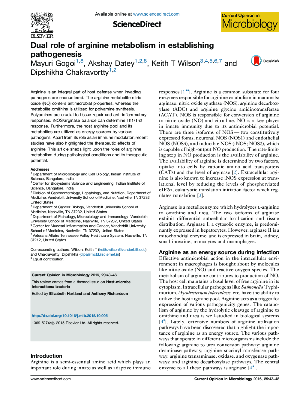 Dual role of arginine metabolism in establishing pathogenesis