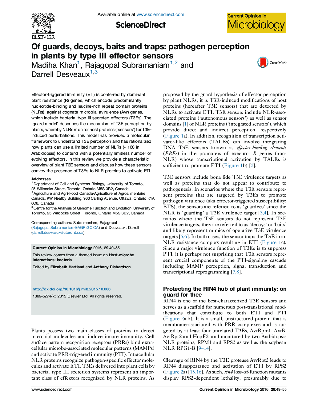 Of guards, decoys, baits and traps: pathogen perception in plants by type III effector sensors