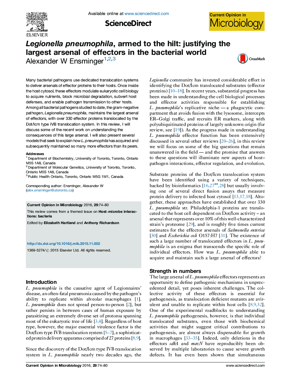 Legionella pneumophila, armed to the hilt: justifying the largest arsenal of effectors in the bacterial world