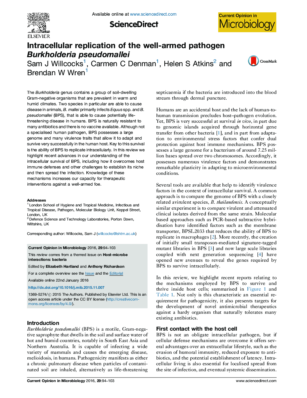 Intracellular replication of the well-armed pathogen Burkholderia pseudomallei