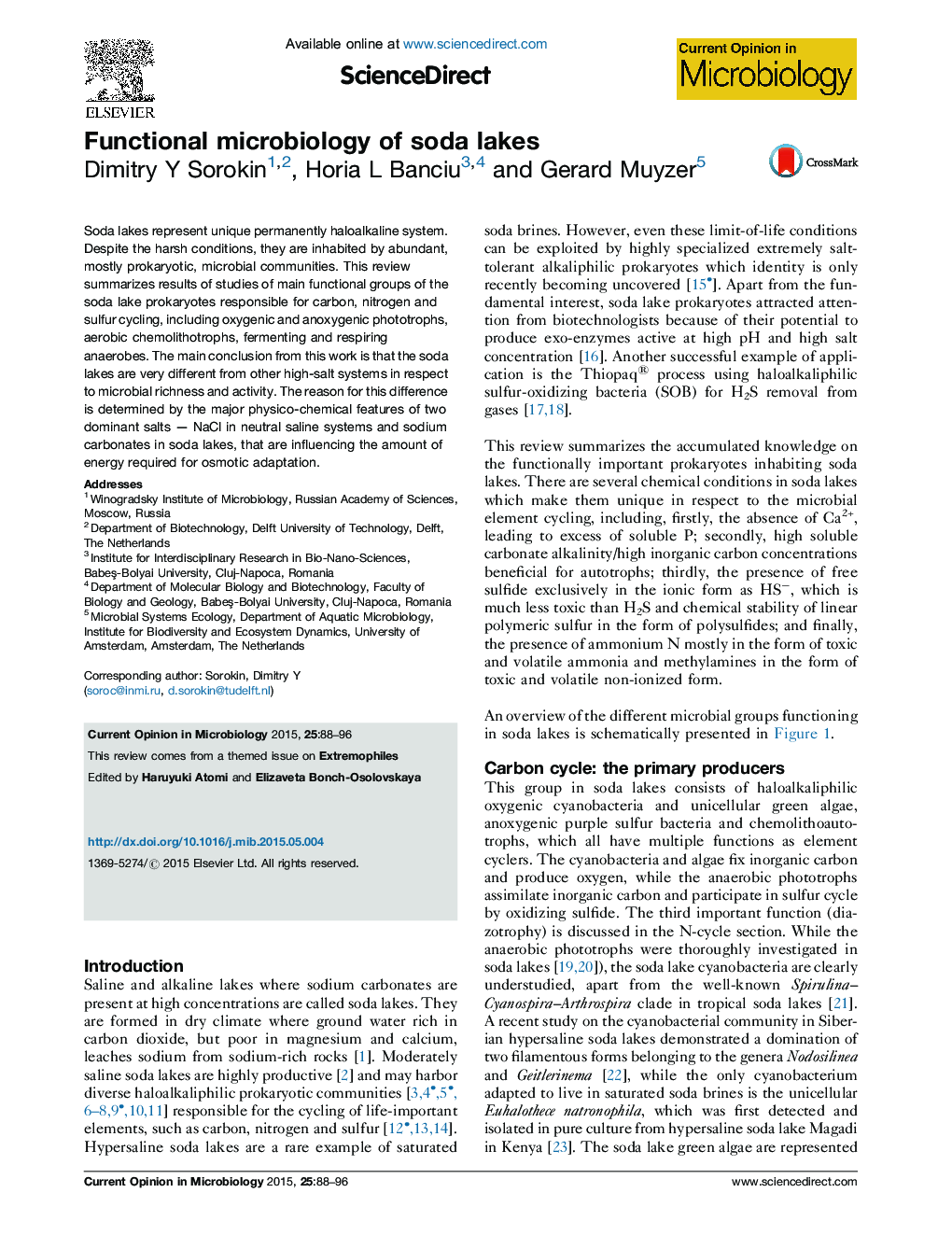 Functional microbiology of soda lakes