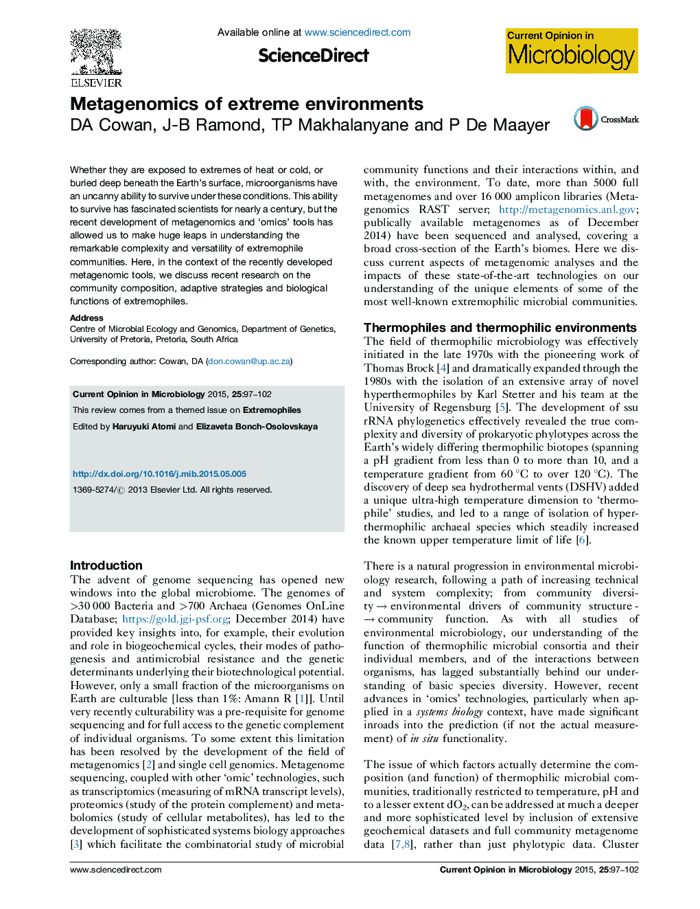 Metagenomics of extreme environments