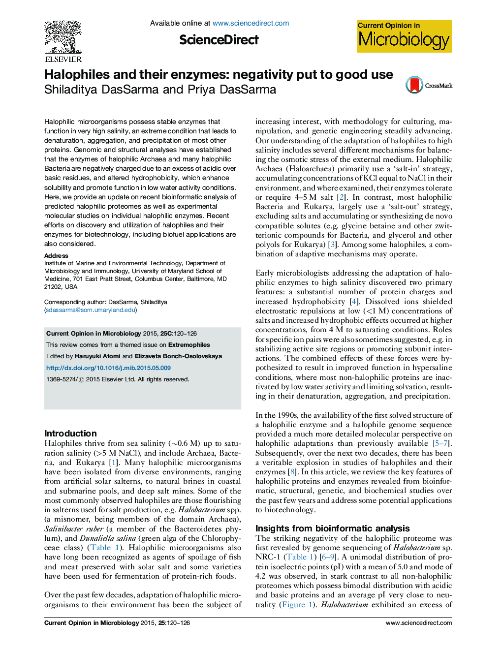 Halophiles and their enzymes: negativity put to good use