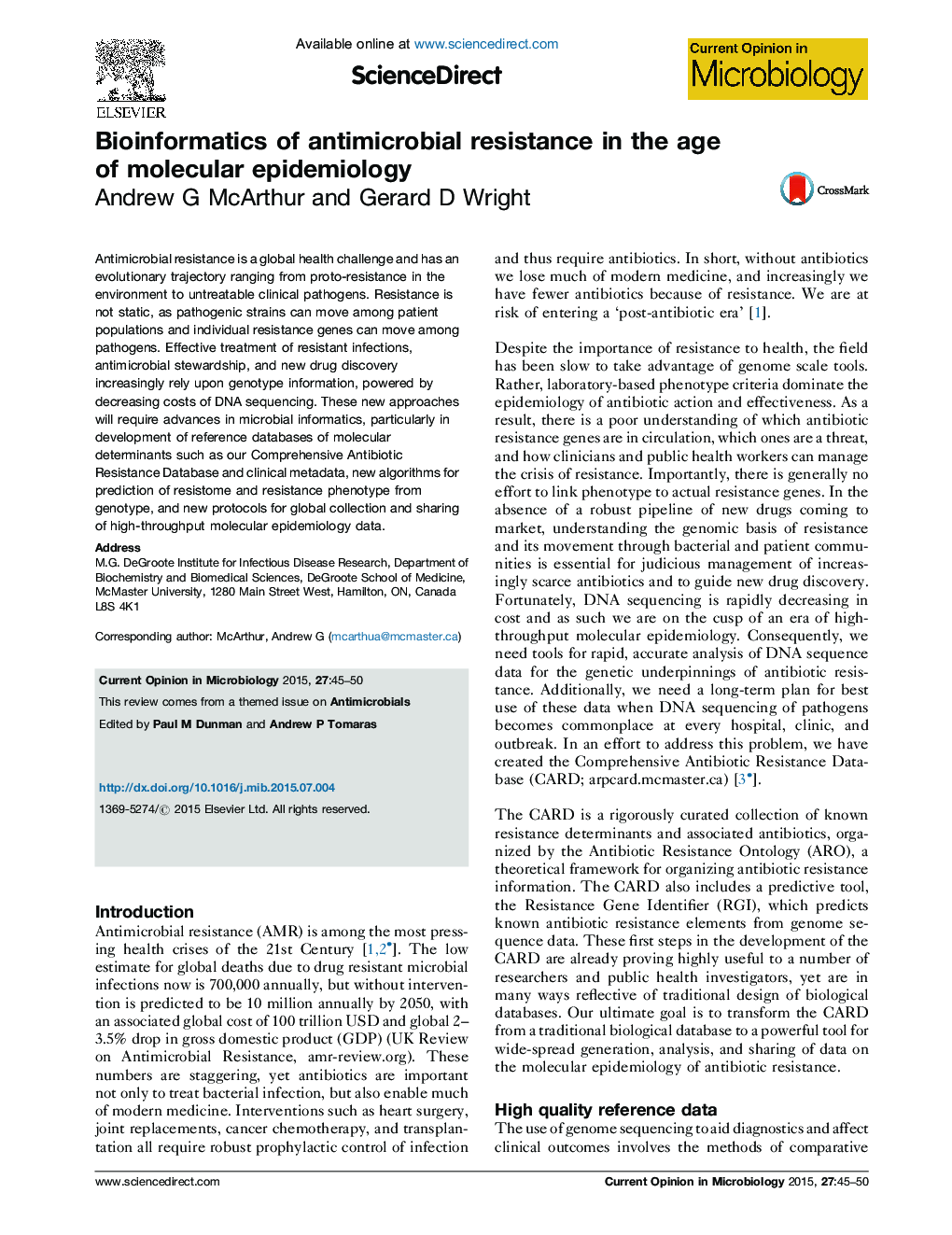 Bioinformatics of antimicrobial resistance in the age of molecular epidemiology