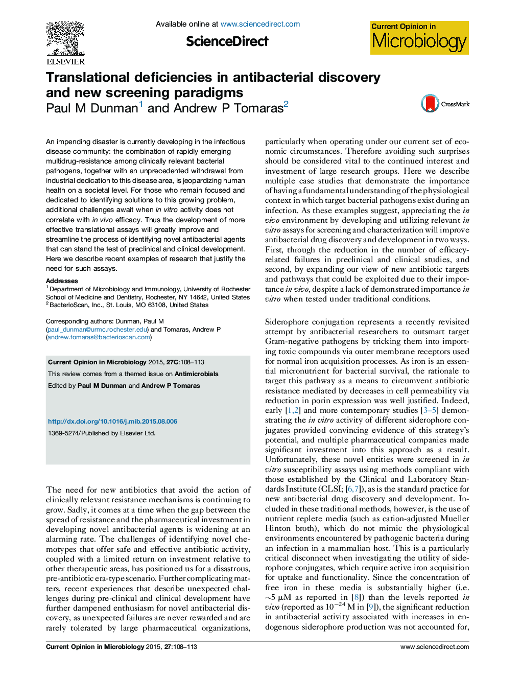 Translational deficiencies in antibacterial discovery and new screening paradigms