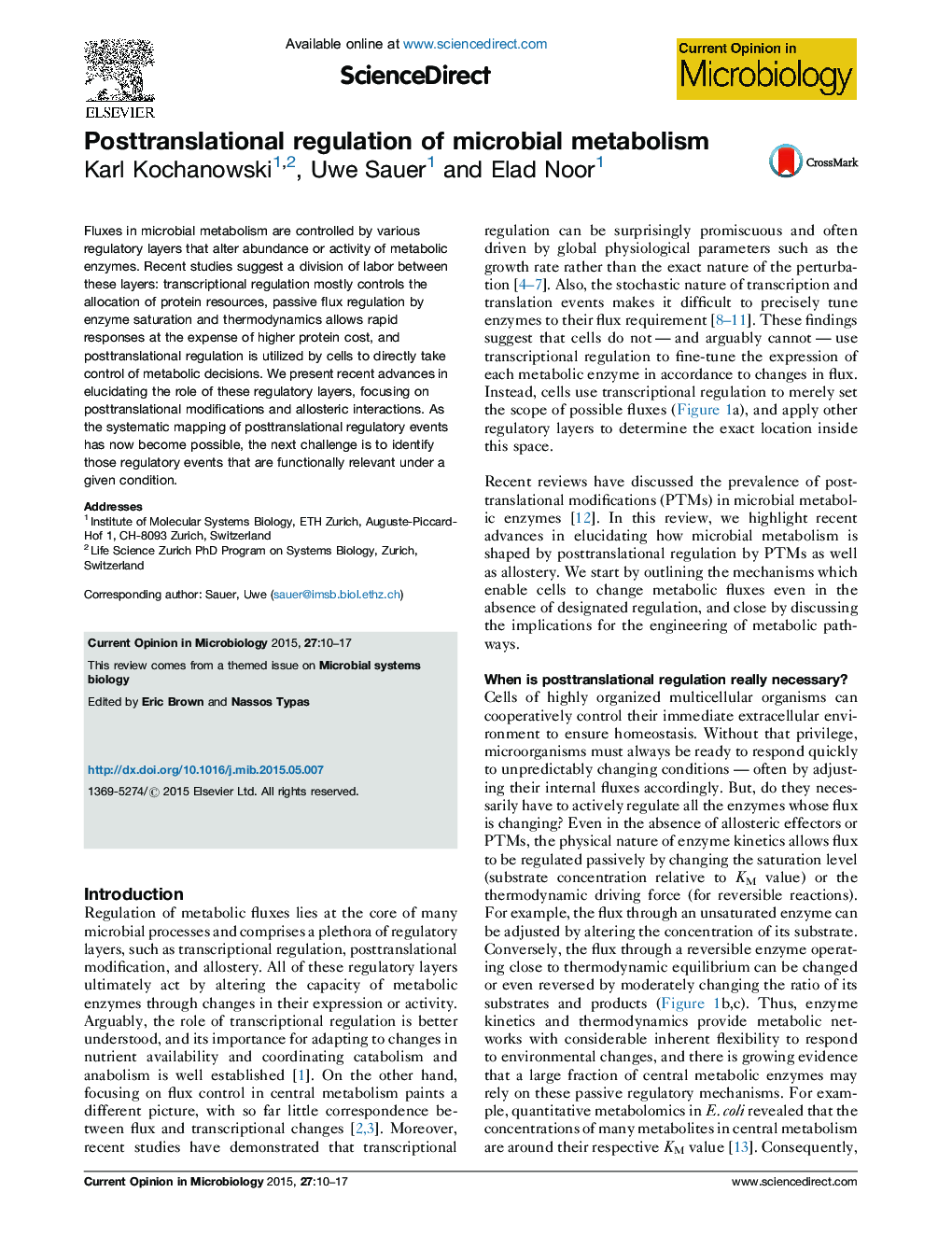 Posttranslational regulation of microbial metabolism