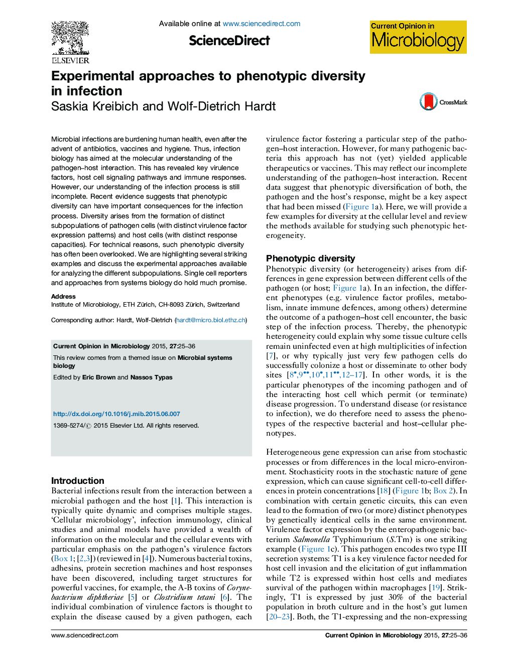 Experimental approaches to phenotypic diversity in infection