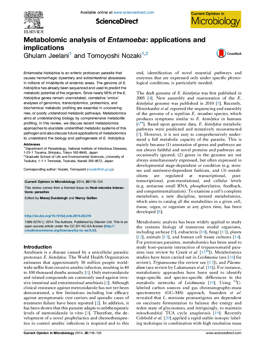 Metabolomic analysis of Entamoeba: applications and implications