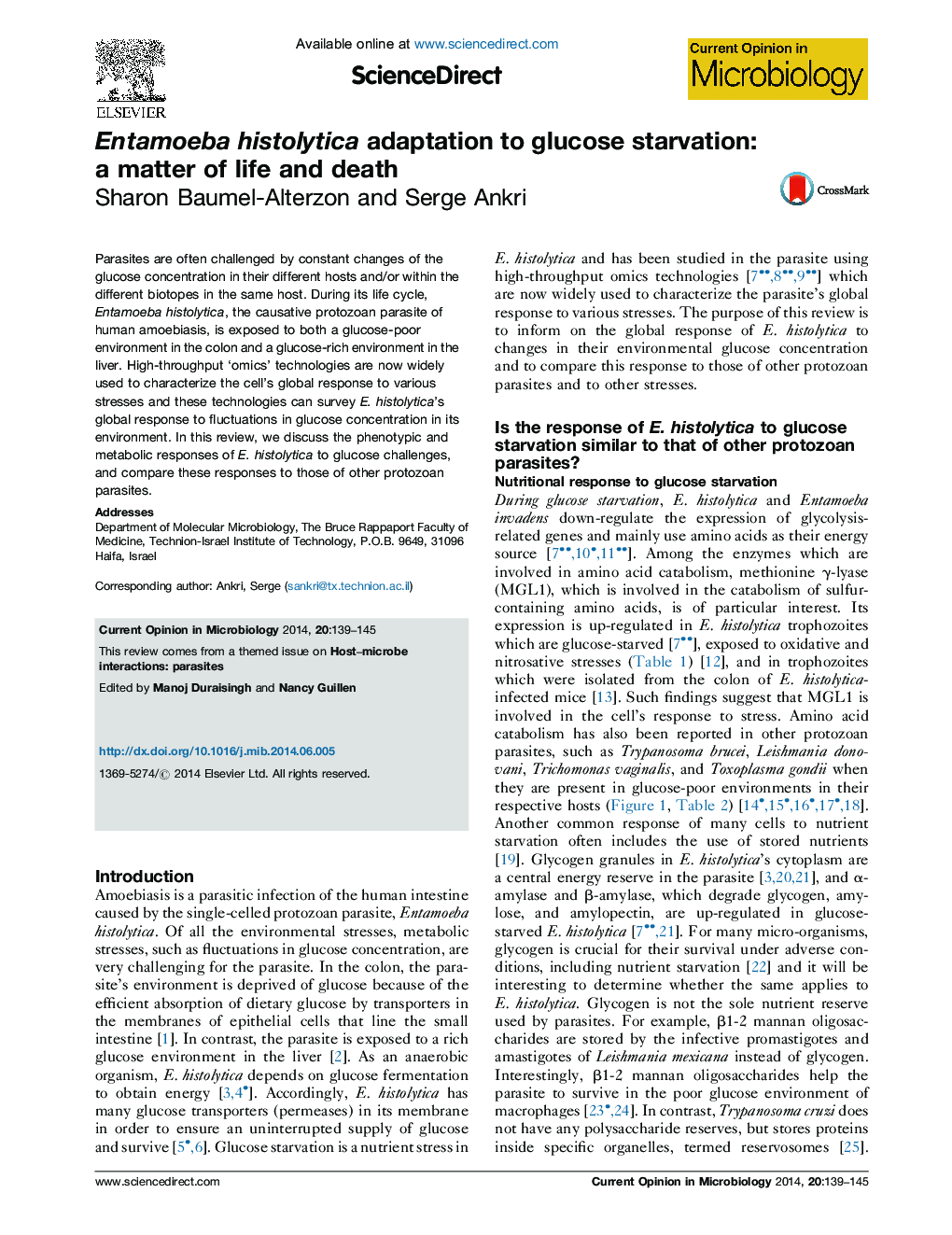 Entamoeba histolytica adaptation to glucose starvation: a matter of life and death